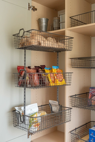 Use IKEA Domsjo Wire Baskets as Pull-Out Pantry Organizers