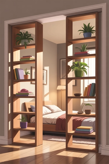 Folding Room Dividers with Built-In Shelving