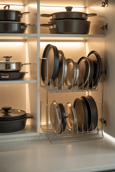 20 Lid Storage Hacks That Stop Cabinet Chaos 19 Using Open Racks for Quick Visibility