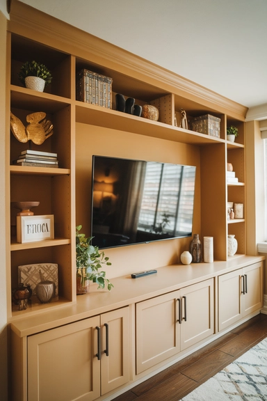  Incorporate Floating Shelves Above the Entertainment Center