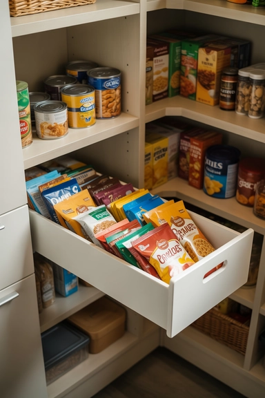 Use Clear Pull-Out Bins for Snacks