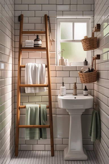  Vertical Bathroom Ladder Racks for Towels and Toiletries