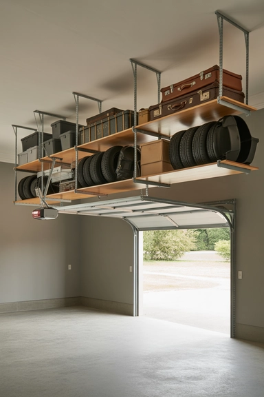 22 Genius Garage Ceiling Storage Ideas to Maximize Overhead Space 3 Ceiling-Mounted Storage Platforms