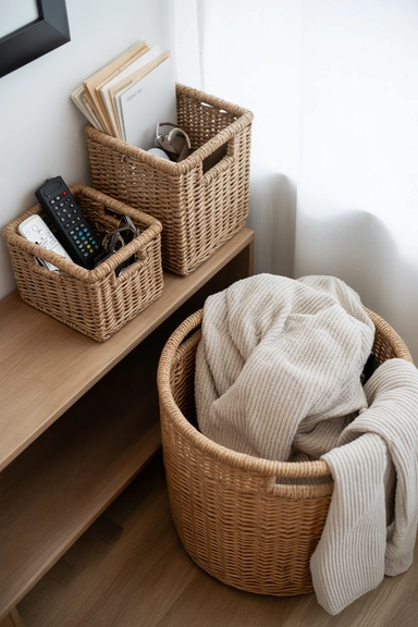 21 Cheap Basket Organizing Ideas That Tidy Your Home on a Budget 3 Open Baskets for High-Traffic Daily Items