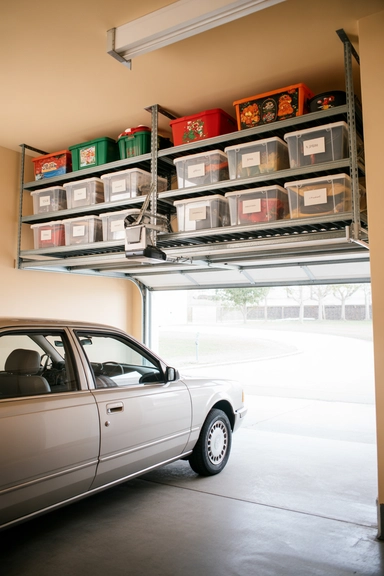 21 Smart Garage Organizing Ideas for a Clutter-Free Space 3 Overhead Ceiling Racks for Seasonal Storage