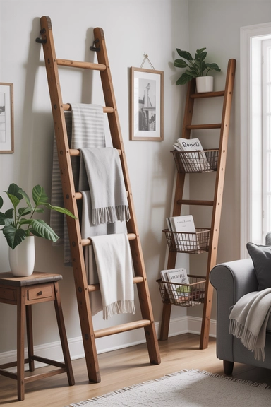  Old Ladders Rebuilt as Vertical Storage Displays