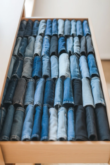 22 Jean Storage Ideas That Prevent Piles and Creases 3 Vertical Folding for Drawer Storage