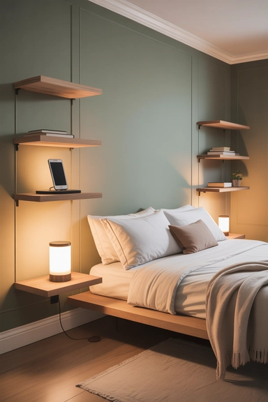 Wall-Mounted Night Shelves That Free Floor Space