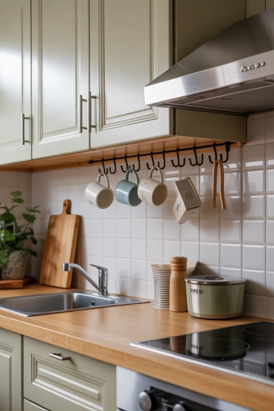 Under-Cabinet Hooks for Hidden Hanging Storage