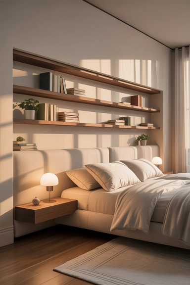 22 Vertical Storage Ideas That Reclaim Floor Space and Clear Visual Clutter 21 Behind-Headboard Wall Shelves That Replace Nightstands
