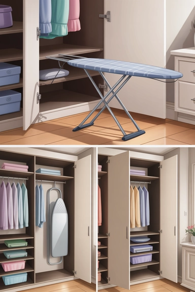 Fold-Away Ironing Boards Hidden in Wall or Closet Units