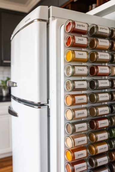 Magnetic Spice Jars on Refrigerator Sides