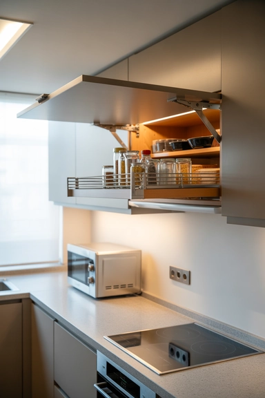 Pull-Down Overhead Cabinets in Kitchen Zones
