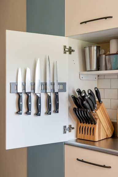 23 Rental Kitchen Organization Ideas For Real Homes 21 Use Magnetic Knife Holders Inside Cabinet Doors