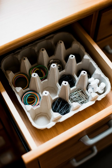 23 Cheap Kitchen Organizing Hacks That Make Small Kitchens Work Better 22 Reusing Egg Cartons for Small Drawer Items