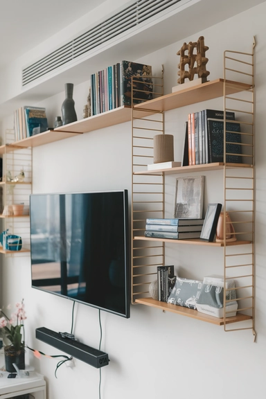 ncorporate Floating Media Shelves Above the TV for Vertical Storage