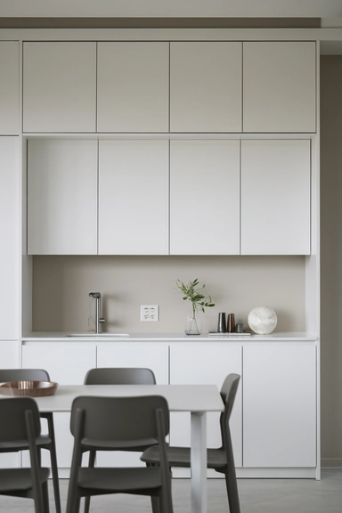 22 IKEA Dining Room Storage Ideas For Real Homes 23 Use VEDDINGE Wall Cabinets as a Sleek Over-Dining Storage Solution