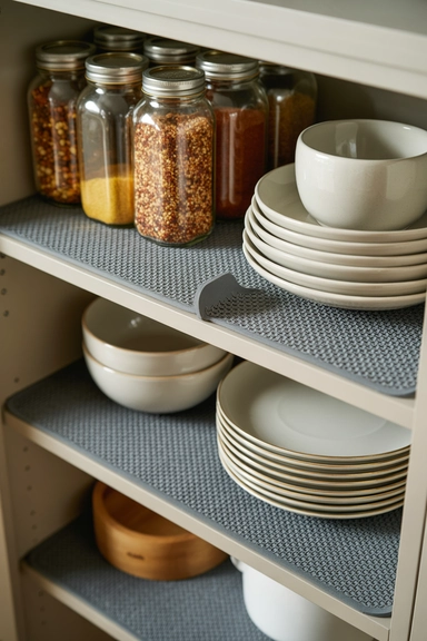 25 Kitchen Cabinet Storage Ideas That Maximize Every Shelf 23 Anti-Slip Shelf Liners for Stable Storage