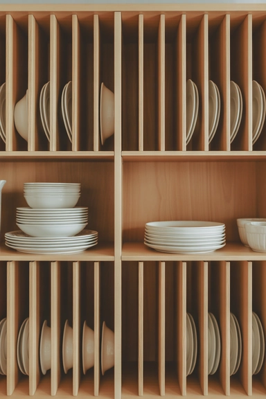 25 Kitchen Cabinet Storage Ideas That Maximize Every Shelf 24 Built-In Plate and Bowl Racks