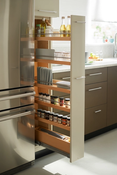 25 Kitchen Cabinet Storage Ideas That Maximize Every Shelf 25 Narrow Side-Cabinet Pull Outs