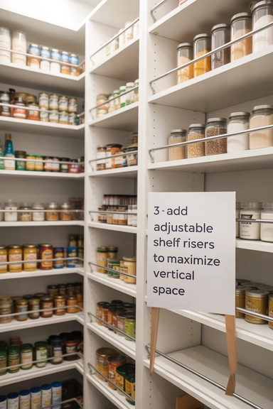 20 Walk-In Pantry Organization Ideas For Real Homes 4 Add Adjustable Shelf Risers to Maximize Vertical Space