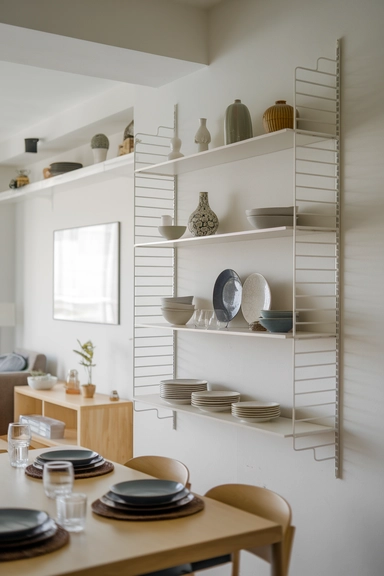 22 IKEA Dining Room Storage Ideas For Real Homes 4 Optimize Wall Space with LACK Shelves for Tableware Display
