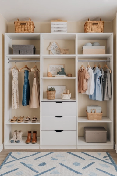 21 Kids Closet Organization Ideas That Keep Toys and Clothes Under Control 4 Shelving Divided by Function, Not Category