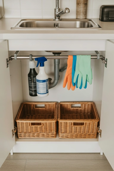 23 Outside-of-the-Box Organizing Hacks That Transform Your Home 4 Utilizing Tension Rods Under the Sink for Vertical Storage