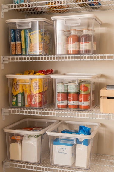 23 Cheap Kitchen Organizing Hacks That Make Small Kitchens Work Better 4 Dollar-Store Bins for Pantry Grouping