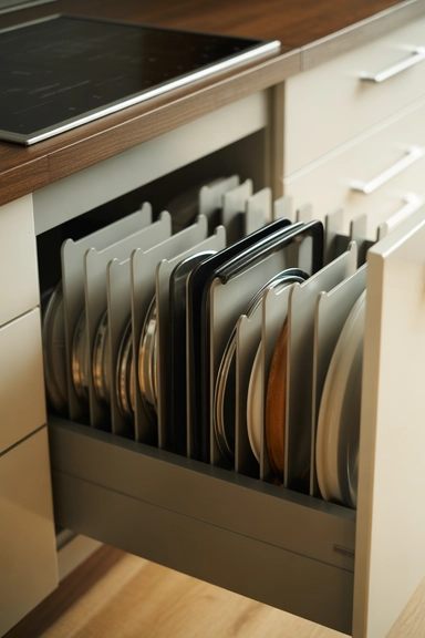 20 Lid Storage Hacks That Stop Cabinet Chaos 4 Drawer Storage with Upright Organizers