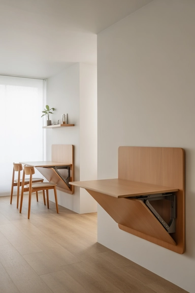 Fold-Up Wall Tables That Appear Only When Needed