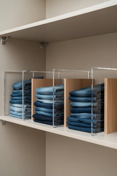 22 Jean Storage Ideas That Prevent Piles and Creases 4 Shelf Divisions to Prevent Denim Slippage