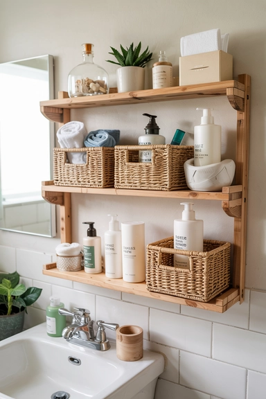 22 Smart Ways to Organize With Cheap Baskets That Instantly Reduce Clutter 5 BATHROOM SHELF BASKET GROUPING