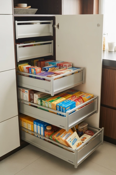 22 Smart Snack Organization Ideas for Zero Clutter 5 Use Pull-Out Drawers for Deep Cabinets