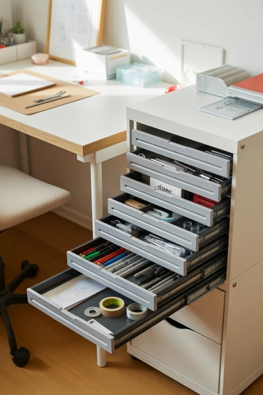 21 IKEA Craft Room Hacks That Keep Supplies Perfectly Organized 5 ALEX Drawer Units for Precision Tool Organization