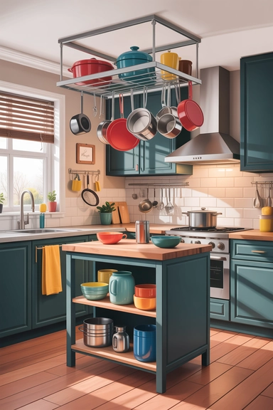 Ceiling-Mounted Hanging Racks for Kitchen Essentials