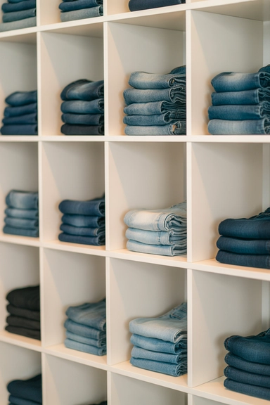 22 Jean Storage Ideas That Prevent Piles and Creases 5 Open Cubes for Individual Jean Stacks