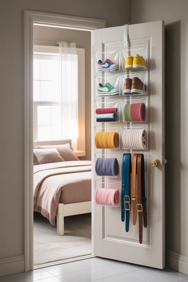 23 Small Bedroom Organizing Hacks That Maximize Every Inch 5 Over-Door Organizers for Shoes and Accessories