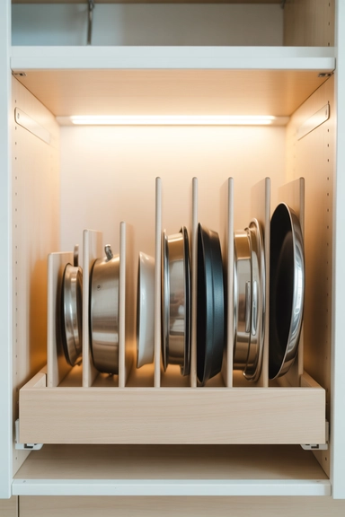 20 Lid Storage Hacks That Stop Cabinet Chaos 5 Pull-Out Cabinet Organizers for Mixed Lid Sizes