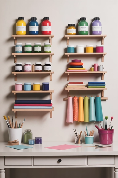 Wall-Mounted Shelf Ledges for Frequently Used Materials