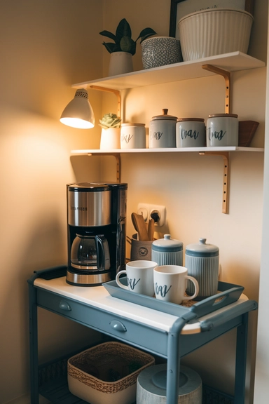 23 Rental Kitchen Organization Ideas For Real Homes 6 Create a Portable Coffee or Tea Station