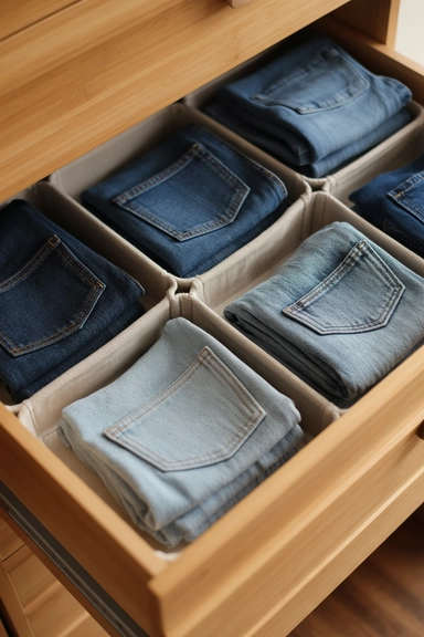 22 Jean Storage Ideas That Prevent Piles and Creases 6 Drawer Inserts Designed for Heavy Fabrics