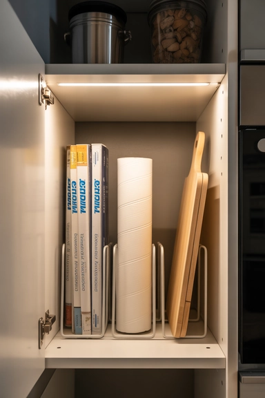 23 Cheap Kitchen Organizing Hacks That Make Small Kitchens Work Better 6 Repurposing Magazine Holders for Vertical Storage