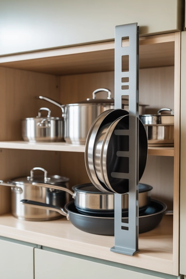 20 Lid Storage Hacks That Stop Cabinet Chaos 6 Shelf-End Storage for Quick Lid Access