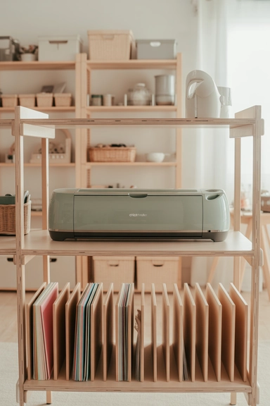 19 Cricut Organization Ideas That Keep Supplies Accessible 6 Shelf Storage for Cricut Machines and Mats