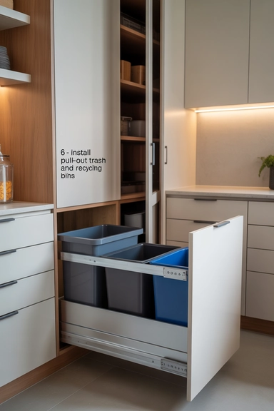 20 Walk-In Pantry Organization Ideas For Real Homes 7 Install Pull-Out Trash and Recycling Bins