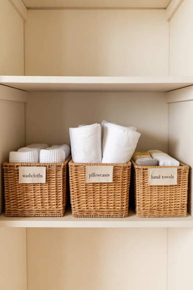 21 Smart Linen Closet Organizing Ideas for a Clutter-Free Home 7 Use Baskets for Small Items