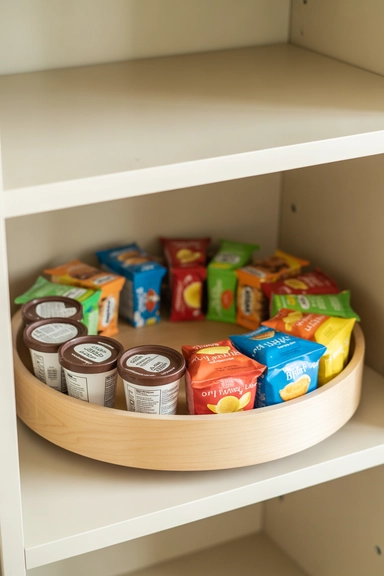22 Smart Snack Organization Ideas for Zero Clutter 7 Use Lazy Susans for Small Snack Packs