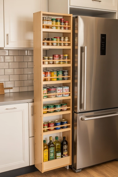 22 Kitchen Storage Ideas That Make Every Space Work Smarter 7 Slide-Out Pantry Towers That Use Narrow Gaps