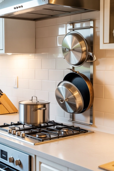 20 Lid Storage Hacks That Stop Cabinet Chaos 7 Wall-Mounted Lid Holders Near Cooking Zones